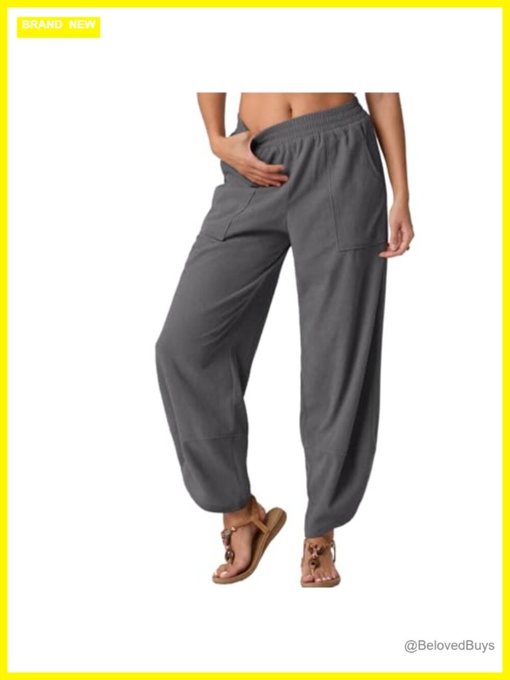 Womens Wide Leg Harem Palazzo Pants Elastic Waist with Pockets